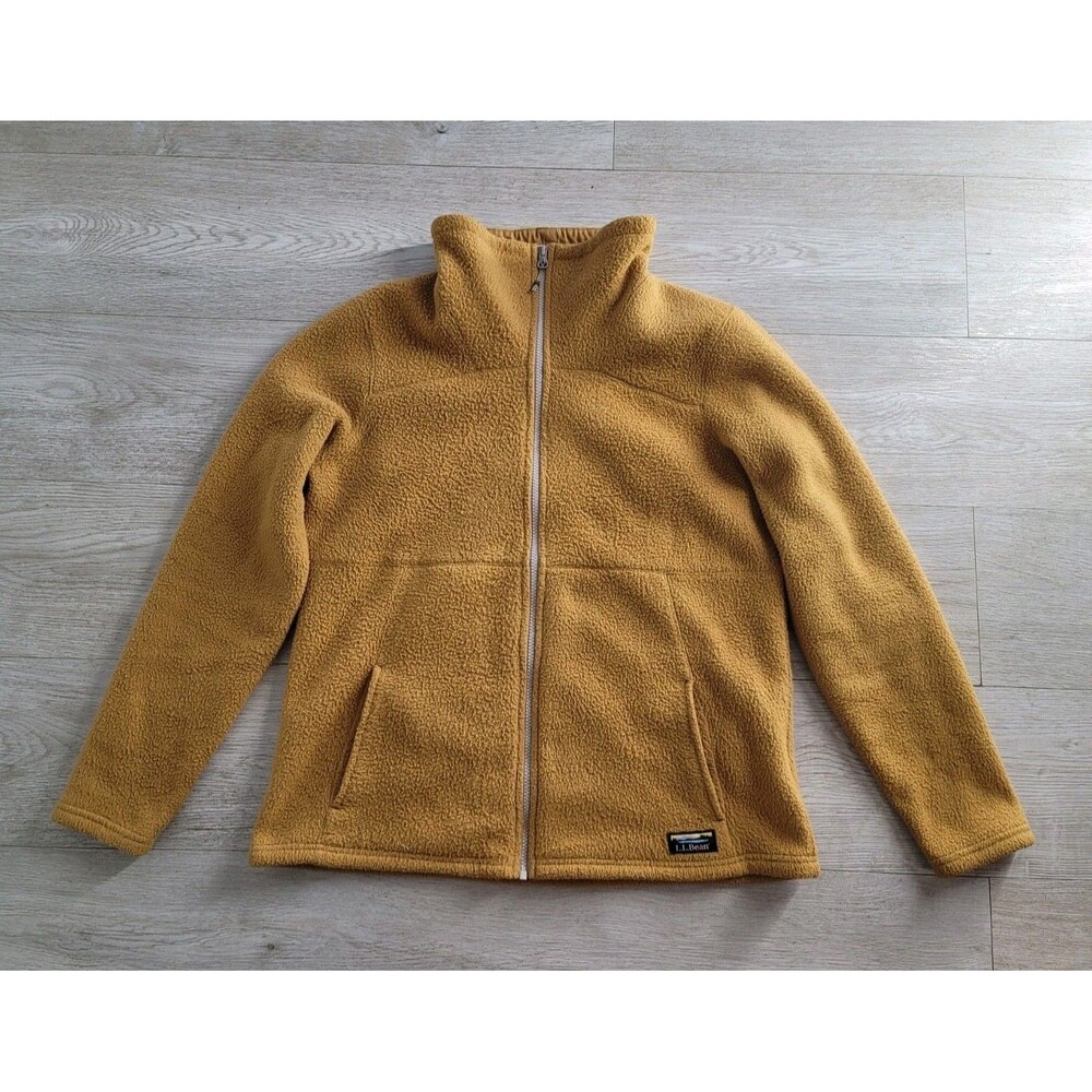 L.L Bean Women's L Yellow Mustard Fleece Sweater Sherpa Full Zip Up Y2K 515104